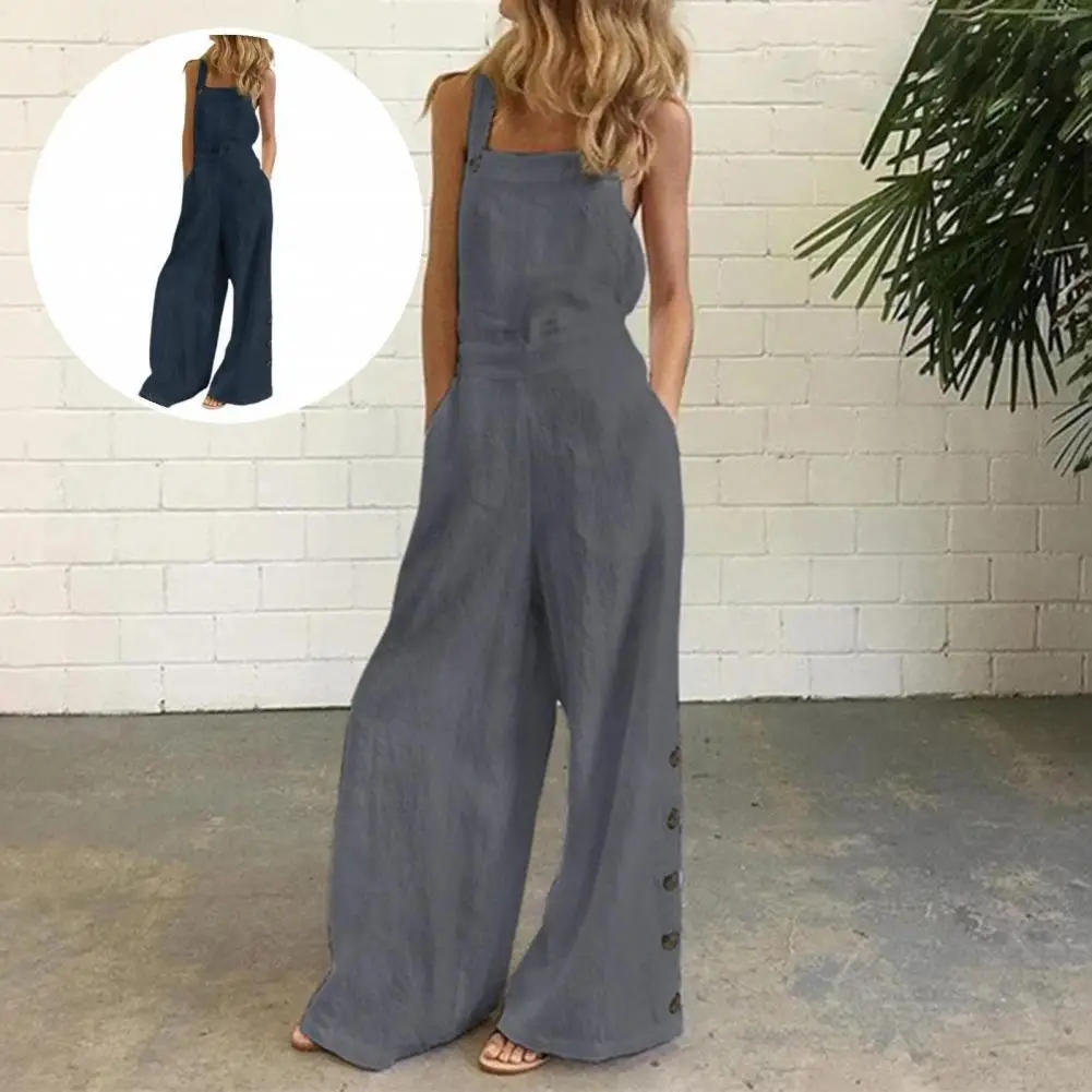 

Stylish Adult Jumpsuit Pure Color Trendy Sleeveless Jumpsuit Wide Leg Women Jumpsuit