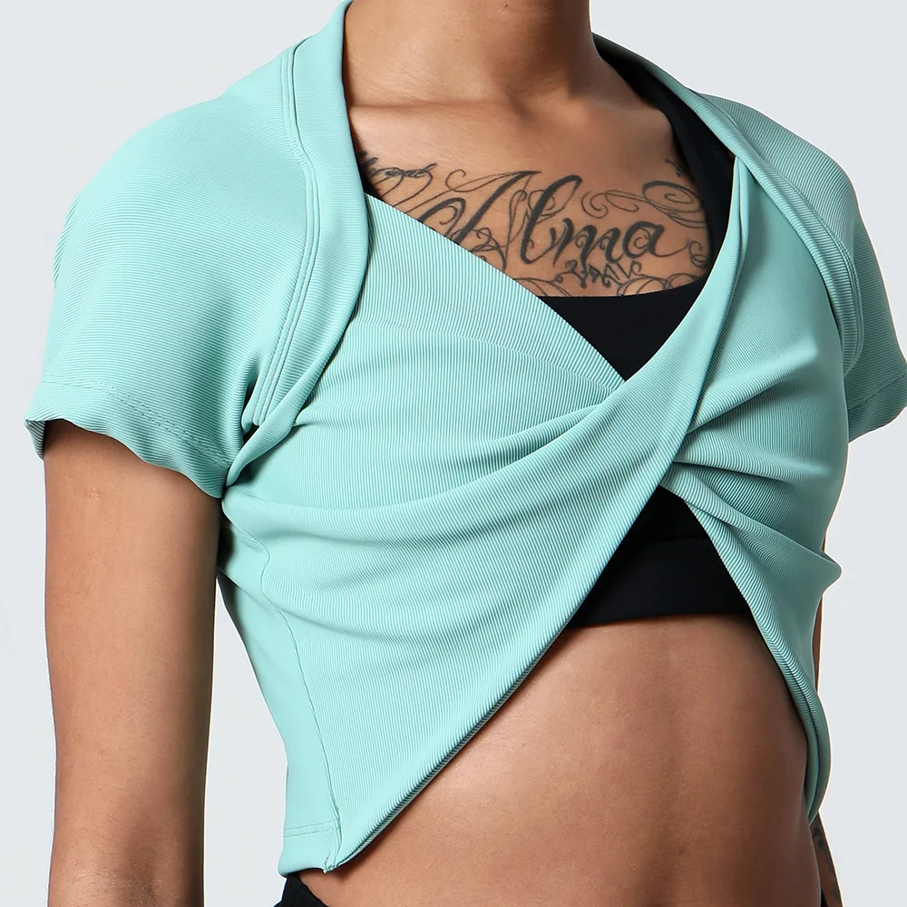 Женская футболка в рубчик для занятий йогой с V-образным вырезом - купить по