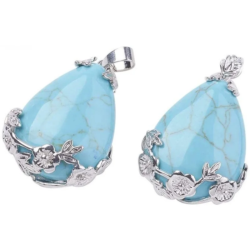 

1PC Stone Pendants Synthetic Turquoise Charm with Brass Bails Gemstone Rock Beads Pendants for Necklace Bracelets Jewelry Making