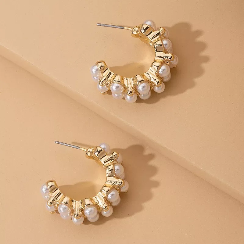 

New in Fashion Vintage Japan Korean Hoop Earrings For Women Handmade Sweet Simulated Pearl Circle Jewelry Pendientes Gifts y2k h