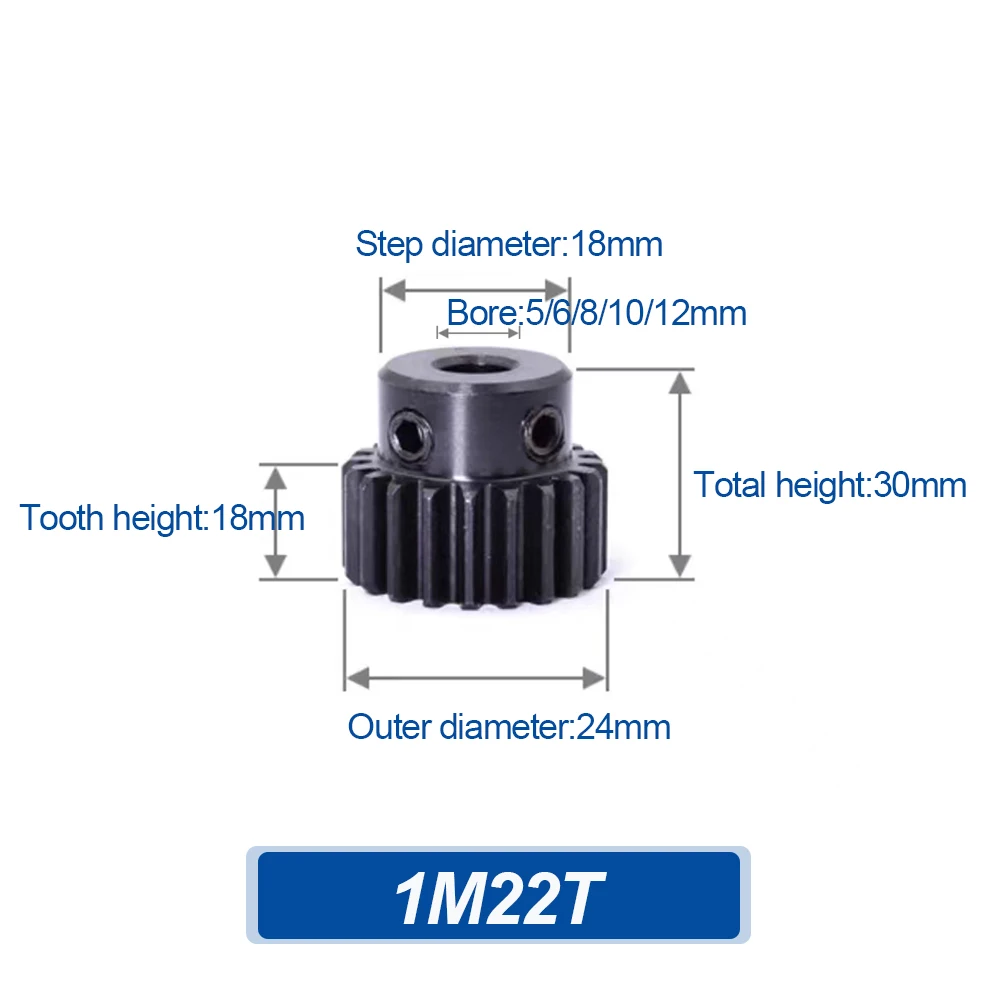 

1 PCS Spur Gear 22 Teeth Mod 1 Bore 5/6/8/10/12 45# Steel Positive Gear CNC Gear Rack Transmission Motor 1M22T