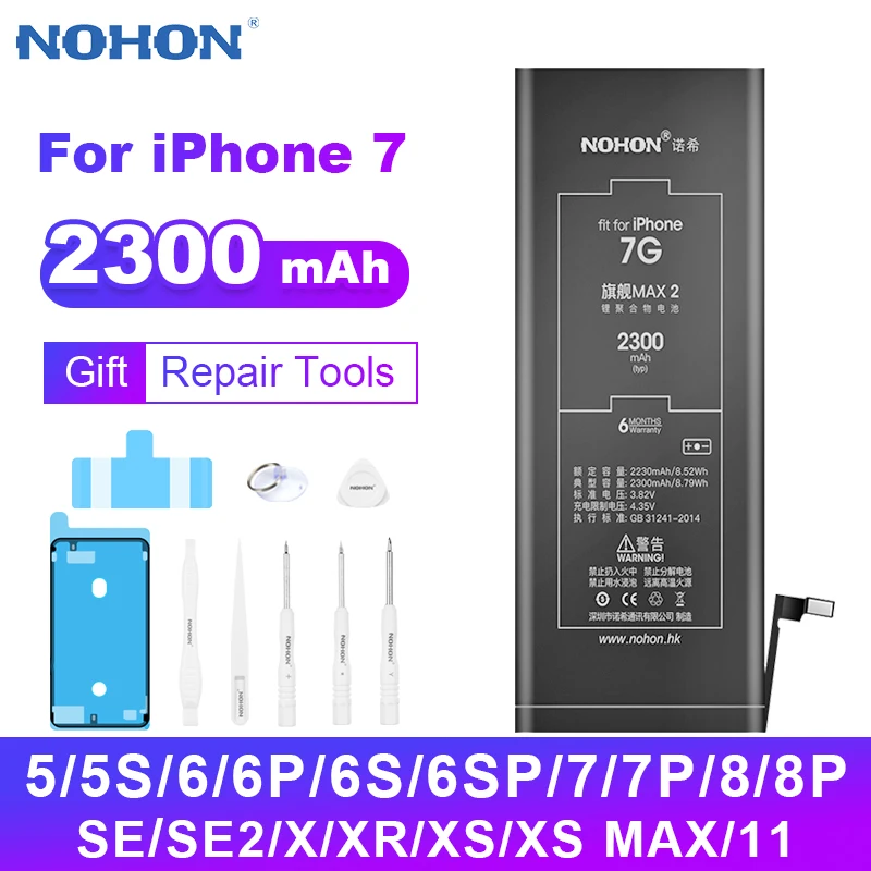 

NOHON Phone Battery for iPhone 7 8 Plus 11 SE 2020 X XR XS Max Mobile Phone Batteries Replacement High Capacity Bateria 2300mAh