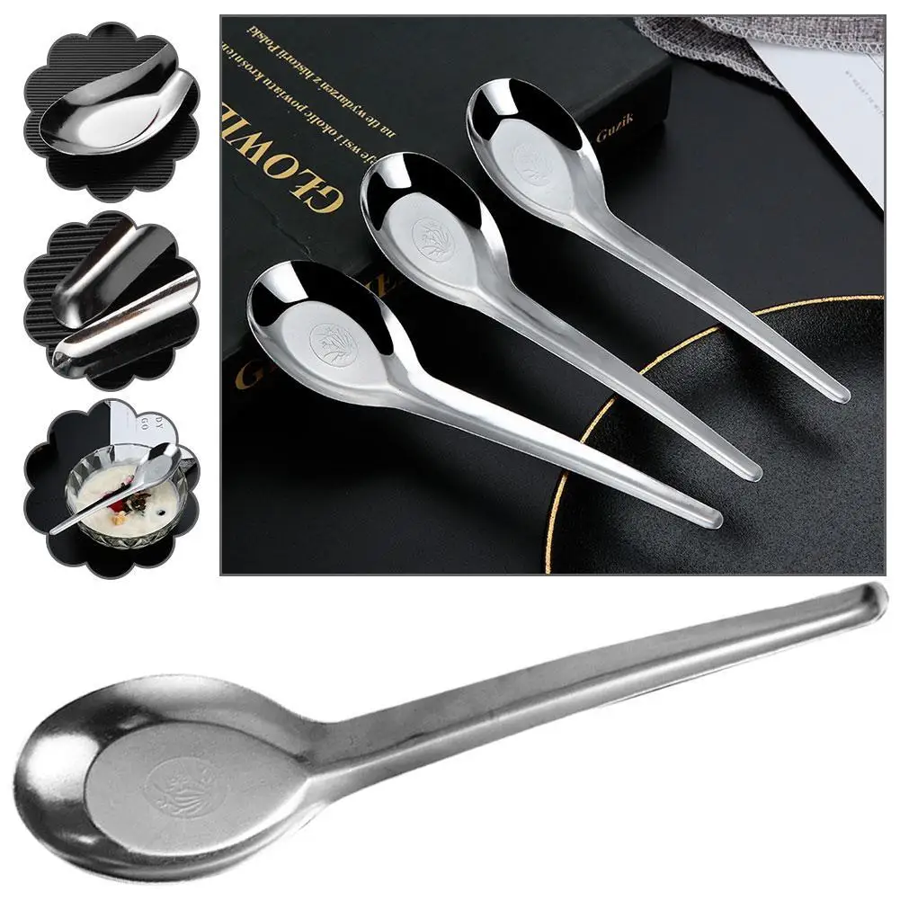 

12PC Stainless Steel Spoon Asian Soup Spoons Ergonomic Handle Oval Spoon Christmas Kitchen Accessories Tableware Decoration