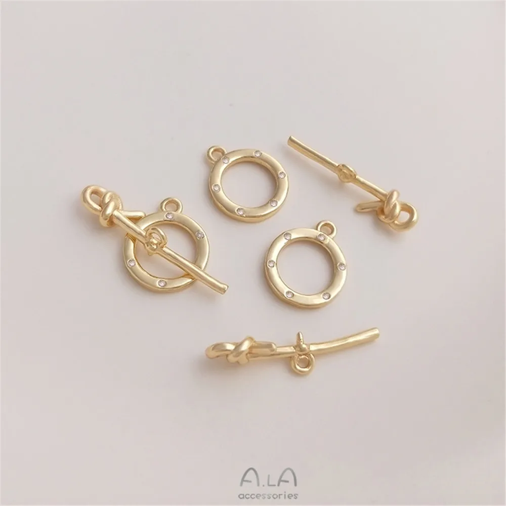 

14K plated gold filled Inlaid zircon OT buckle can stick half hole pearl handmade diy bracelet necklace end buckle accessories