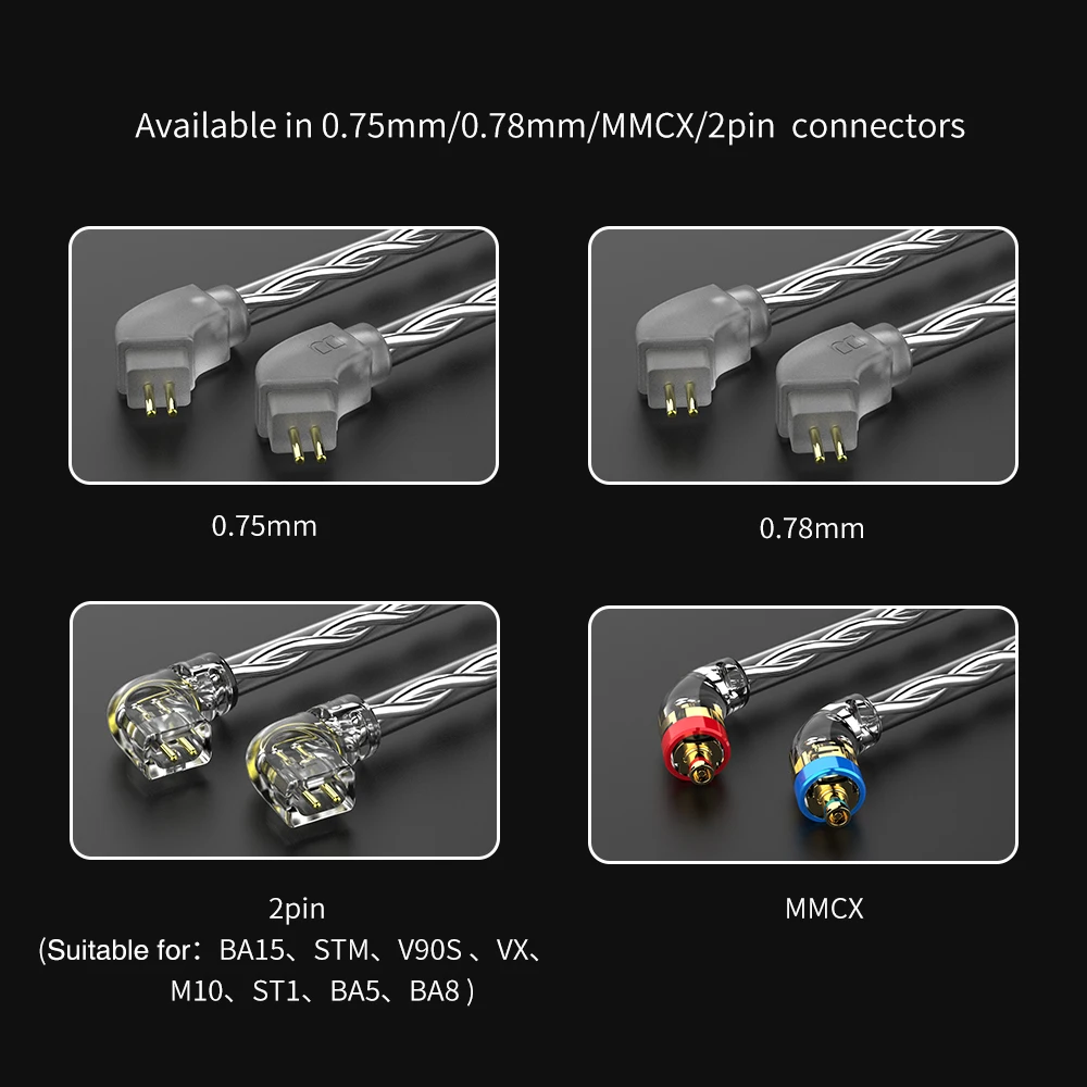TRN A2 посеребренный кабель HIFI наушники MMCX/2Pin/QDC разъем для EMA BAX Kirin MT1 CS2 TA1 MAX VX PRO V90 CCA