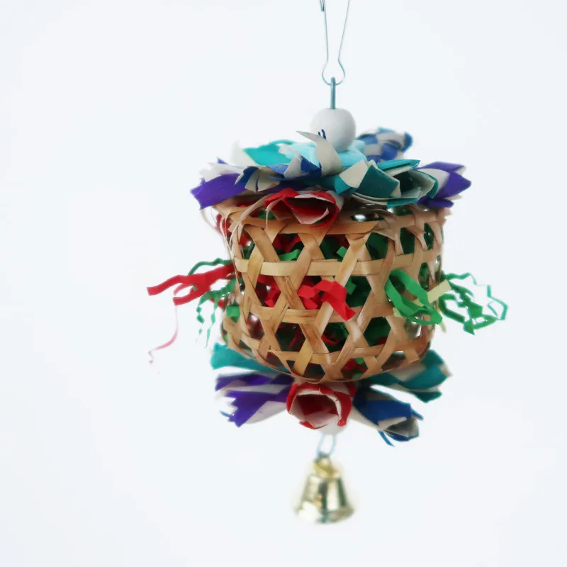 

Parrot Shredder Paper Toys Hanging Rattan Ball Bird Bite Chewing Toy with Bells for Budgie Cockatiel Cage Accessories
