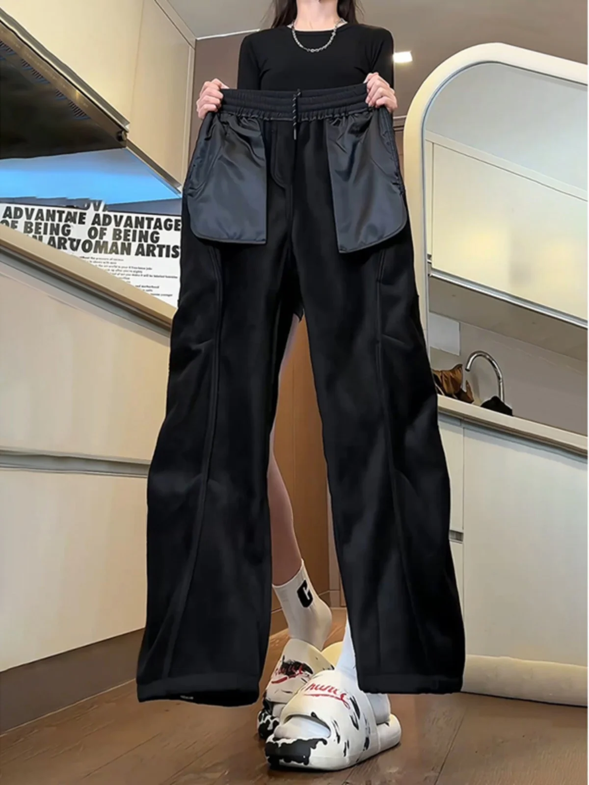 Черные водонепроницаемые тактические брюки на жесткой флисовой подкладке