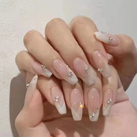 new arrival diamonds wearing nails nude short ballet false nail fashion nail art finished detachable wearable nail