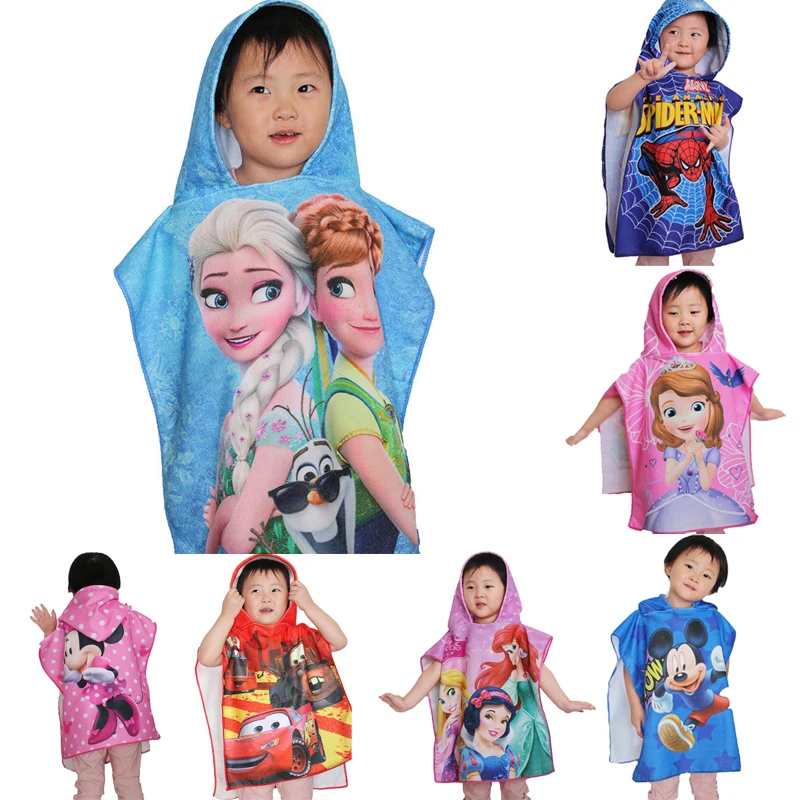 Disney Children's Cotton Cartoon Spiderman Frozen Elsa Anna Bath Towel Baby Boy Girl Beach Towel Cloak Towel Gift