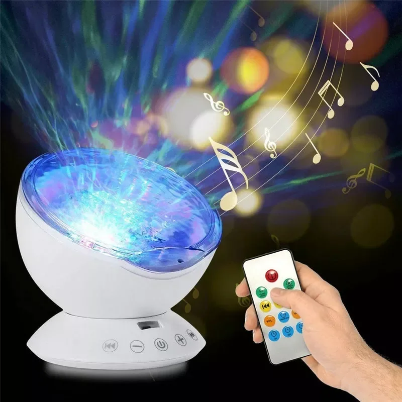 Wave Projector LED Night Light Aid Sleeping Soothing Water Wave  Projector Lamp With Music Player For Kids Adults Bedroom