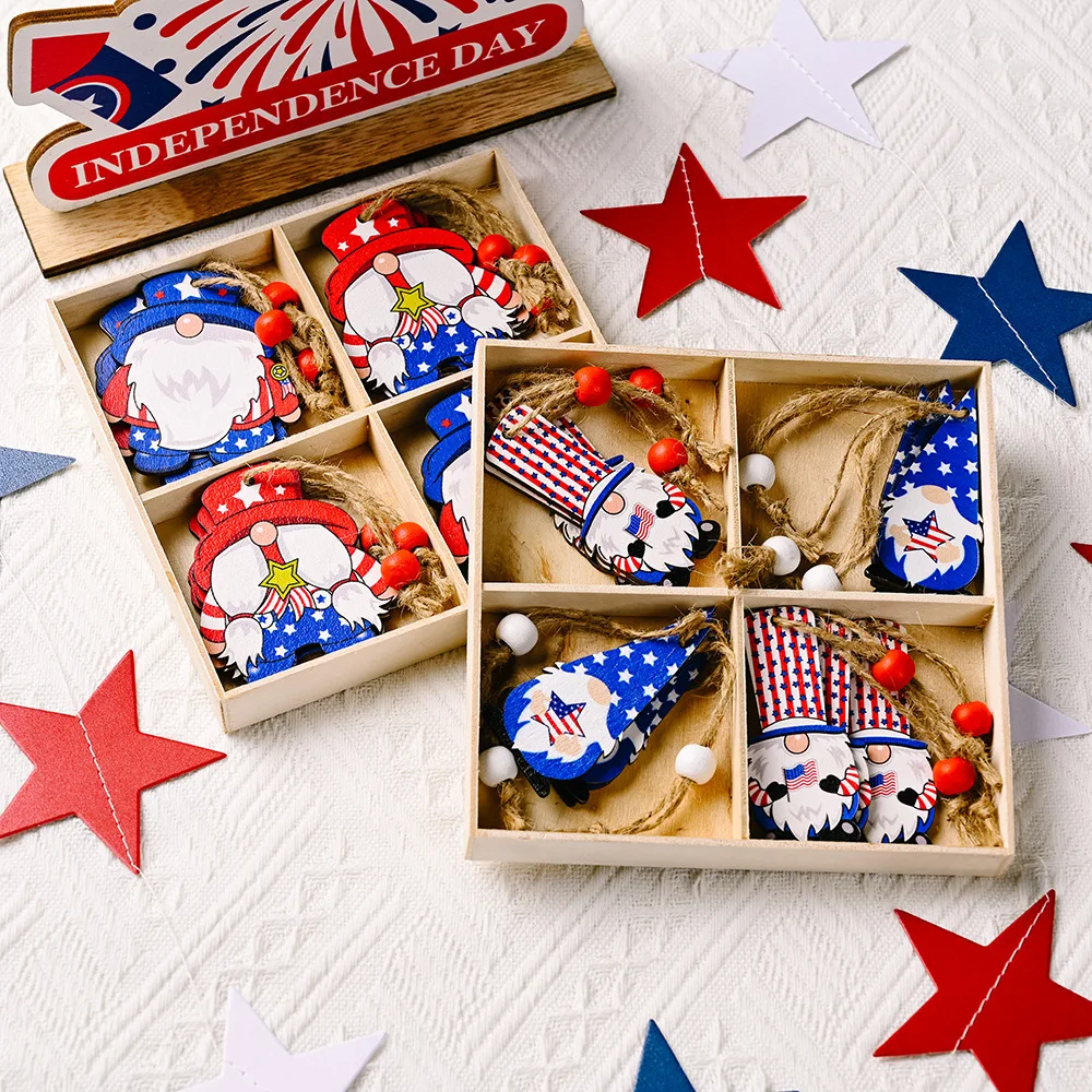 

Independence Day Decorations, Painted 4 Wooden Box Pendants, Home Atmosphere Decoration, Props, Supplies
