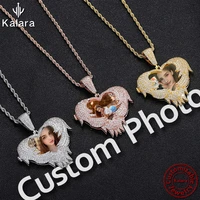 custom photo namepl luxury personalized hip hop necklace lettering gift heart flip zircon inlaid picture frame couple pendant