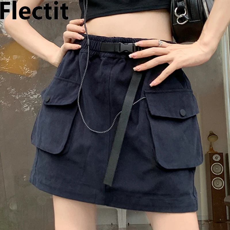

Юбка-карго Flectit женская с карманами, винтажная мини-юбка с заниженной талией, с пряжкой, уличная одежда 90-х