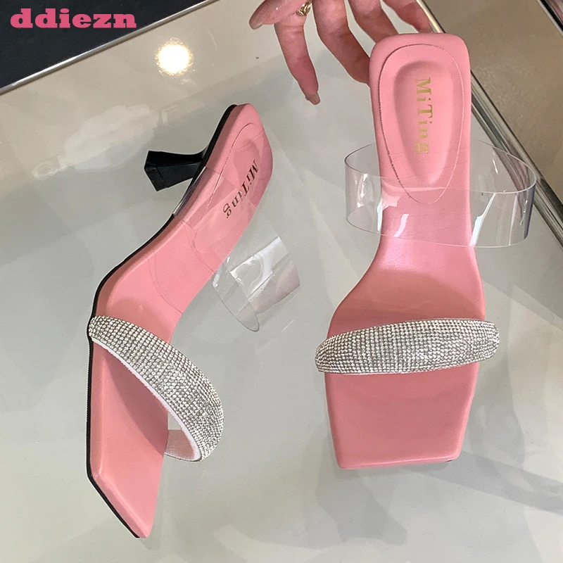 

Женские туфли-лодочки, элегантная женская обувь, туфли-лодочки на тонком высоком каблуке со стразами, новинка 2023, Модные женские сандалии, привлекательная обувь, сланцы