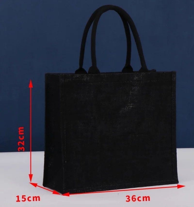 Персонализированная черная льняная большая сумка подарочная из джутового льна с