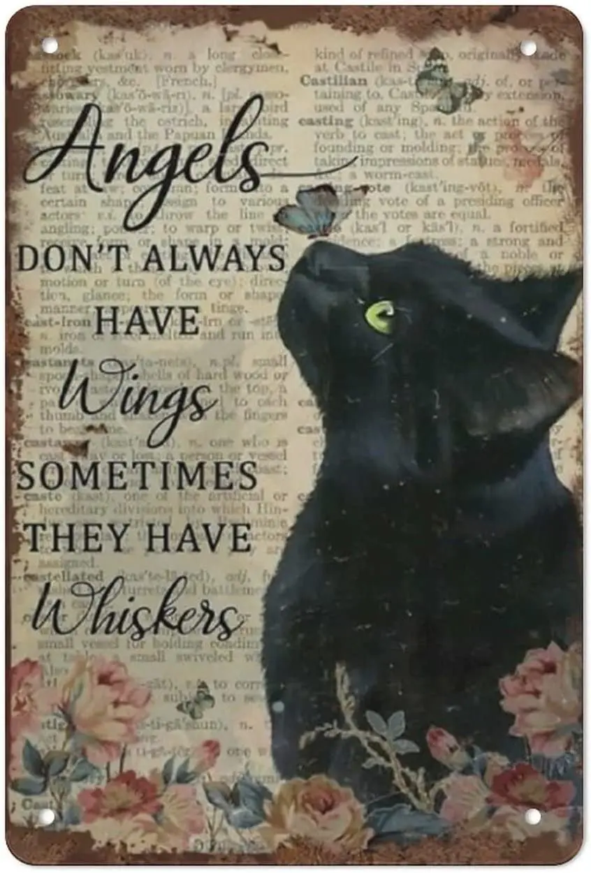 

Tin Hanging Picture Angels Don't Always Have Wings Sometimes They Have Whiskers Tin Sign Vintage Metal Sign Plaque
