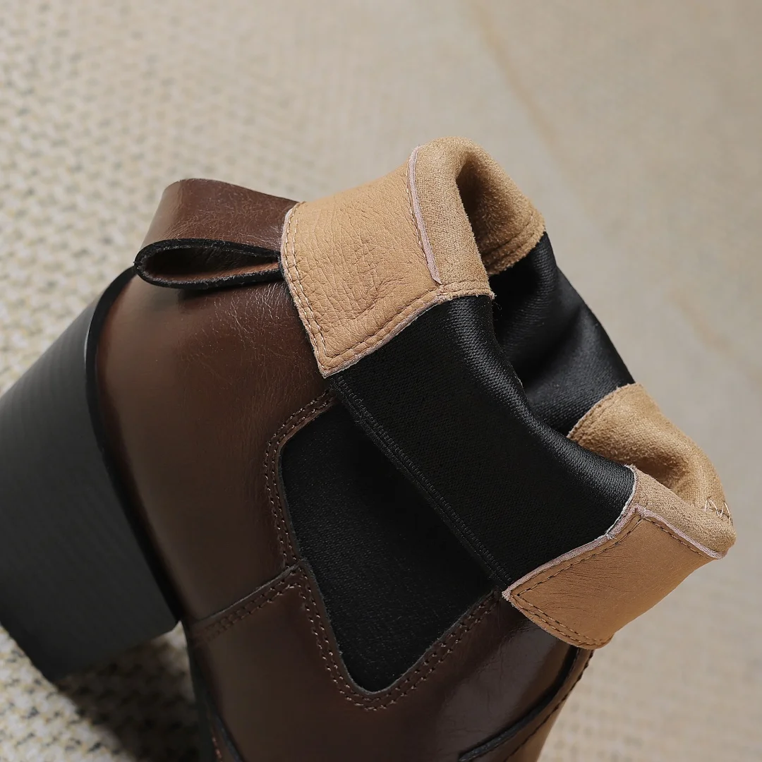 Женские эластичные ботинки челси из натуральной кожи на толстом высоком каблуке