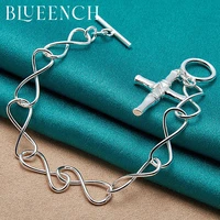 blueench 925 sterling silver twisted circle chain cross pendant bracelet for women men personality charm jewelry