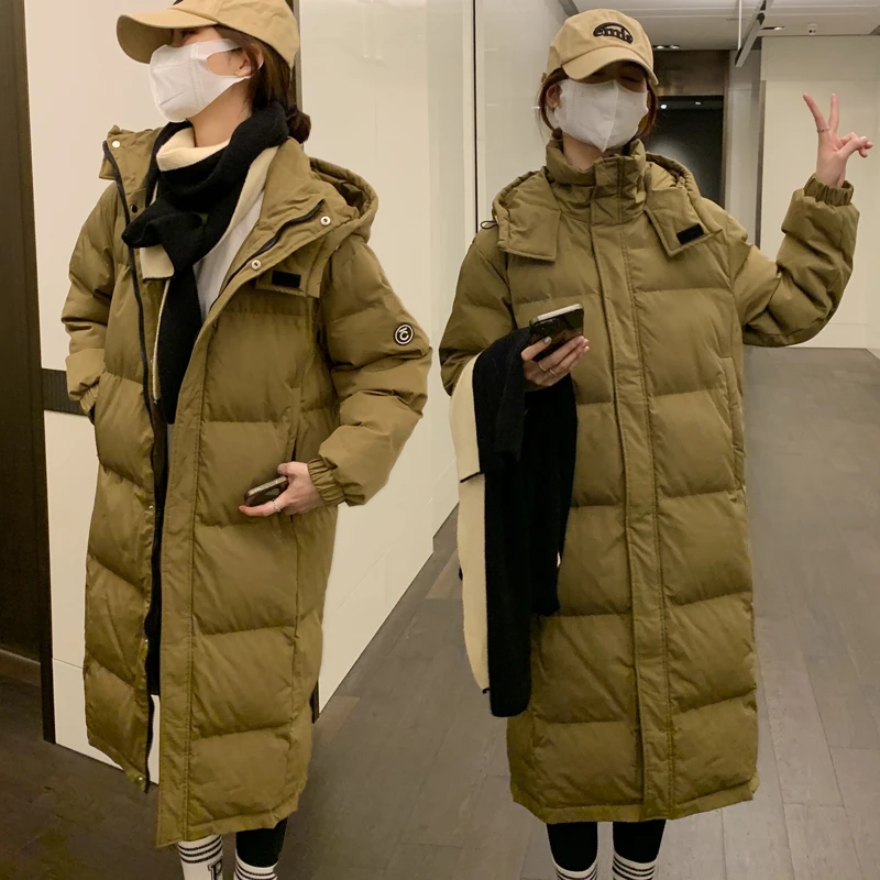 

New Solid Color X-Long Straight Winter Coat Women Parkas Clothes Casual Hooded Warm Winter Jacket Female Outerwear Korean