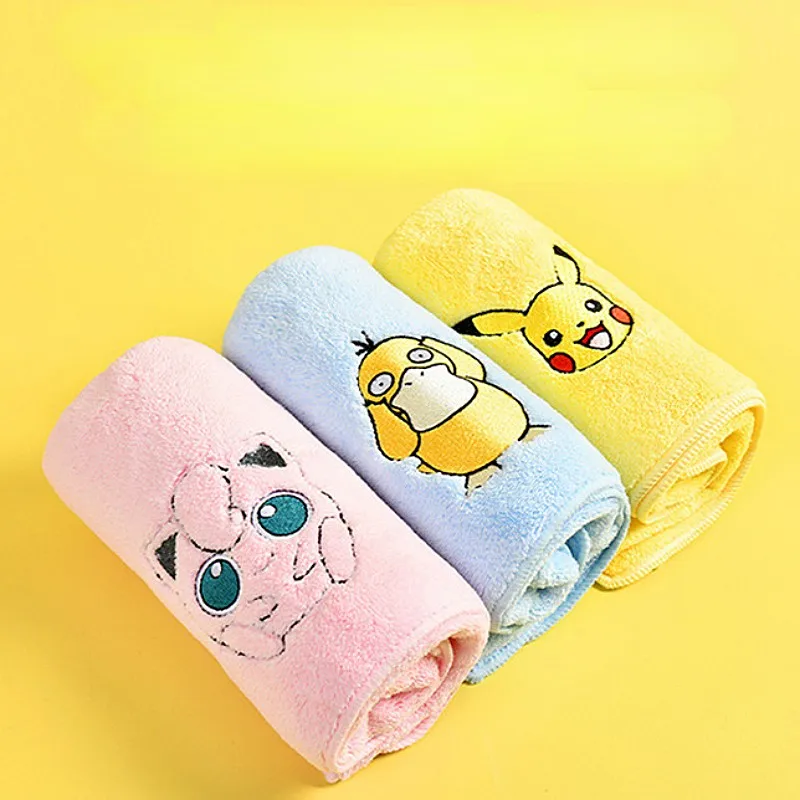 

Pokemon Anime Figure Coral Fleece Towel Cartoon Soft and Strong Absorbent Pikachu Face Bathroom Towel Individually Packed Gift