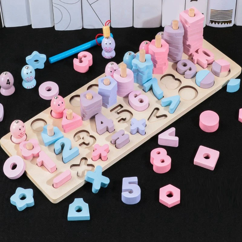 

Wooden Number Shape Color Magnetic Fishing Game Toys For Kids Early Educational Learning Matching Board
