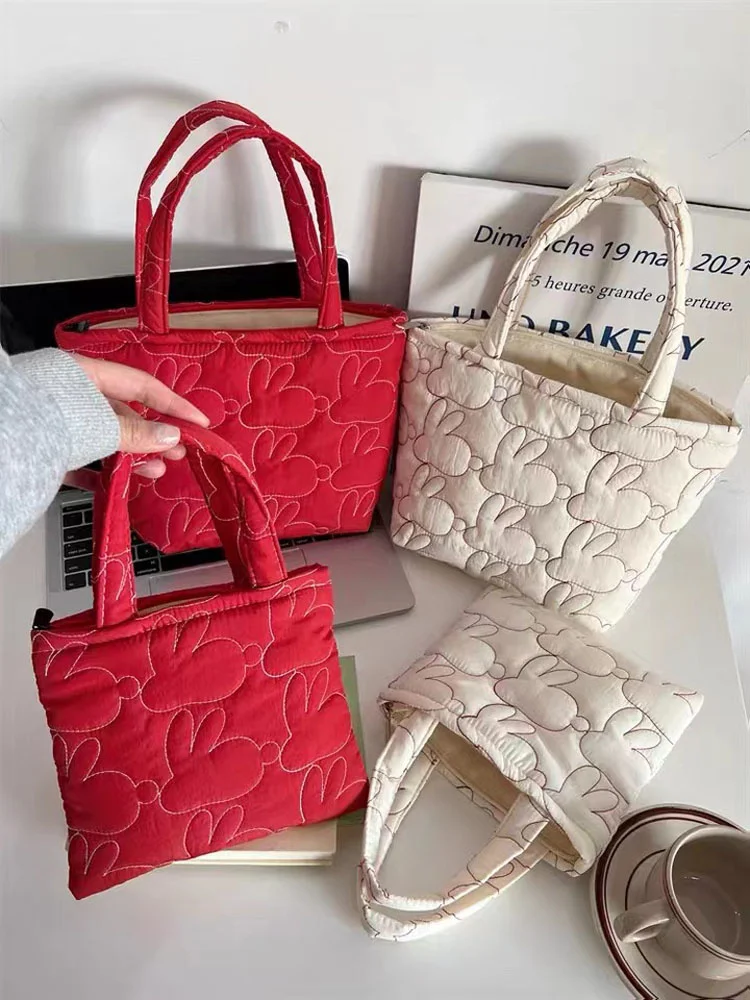 

Fashion Storage Bag Soft Quilted Cotton Rabbit Handbag Portable Tote Bags Purse For Girl