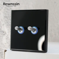 rewnssin 1 2 3 4 gang light switches modern style black glass panel solid brass lever with led indicator wall toggle switch