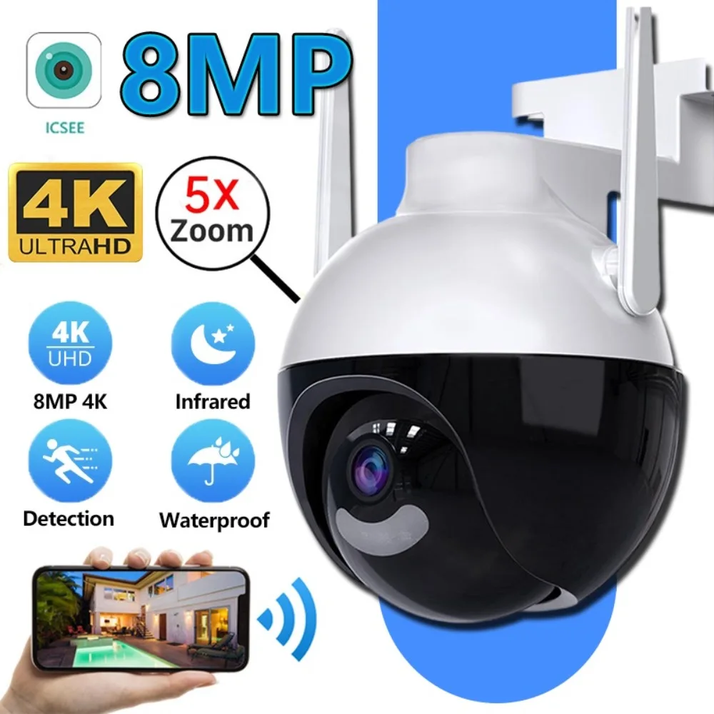 

4K 8MP WiFi PTZ Camera 4MP Ai Human Detection Video Surveillance Outdoor Color IR Night Vision Cloud CCTV Home Security Camera