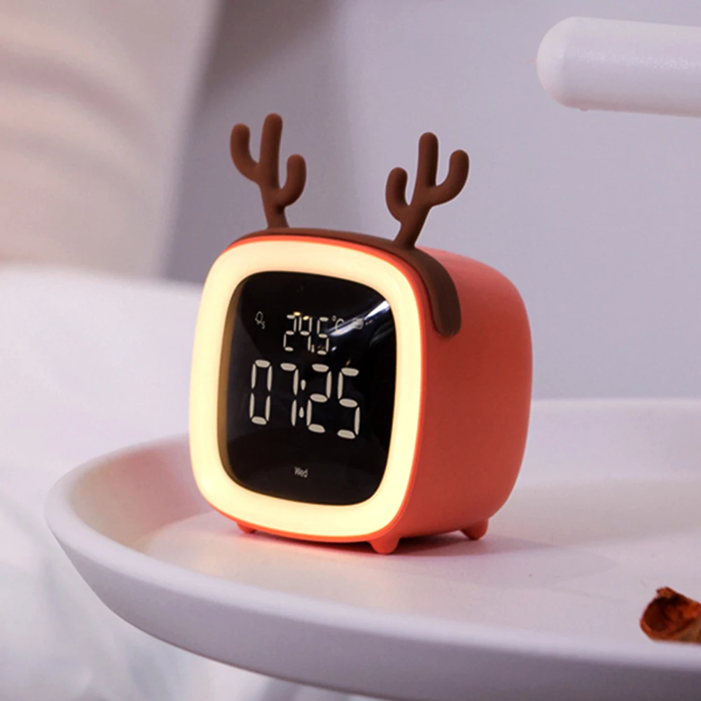 

Newest Mini Portable Cartoon Rabbit Ear Shape Rechargeable Digital Display LED Nigh Light Alarm Clock with Backlit Home Decor