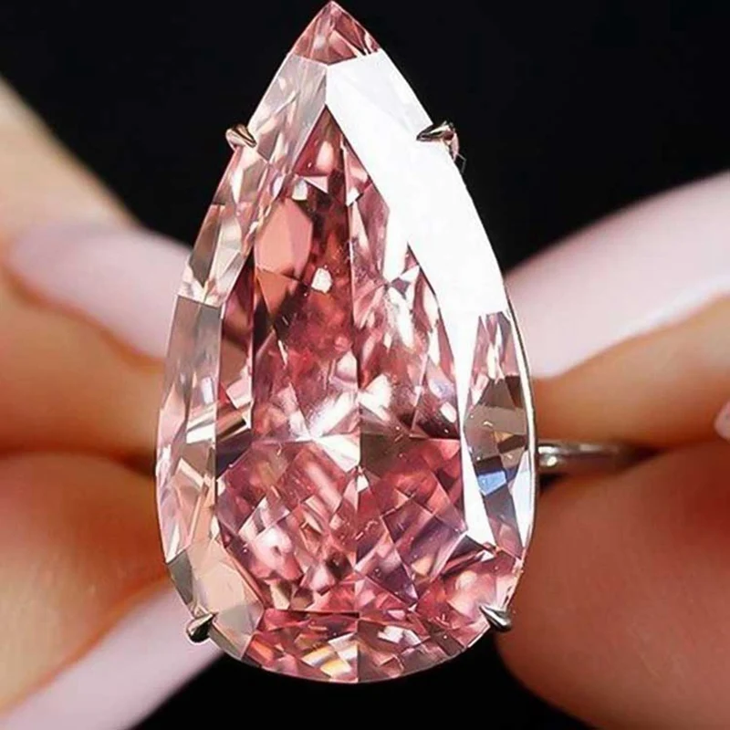 

Milangirl Trendy Round Wedding Ring Luxury Pink Crystal Stone Water Drop Ring Promise Engagement Rings For Women