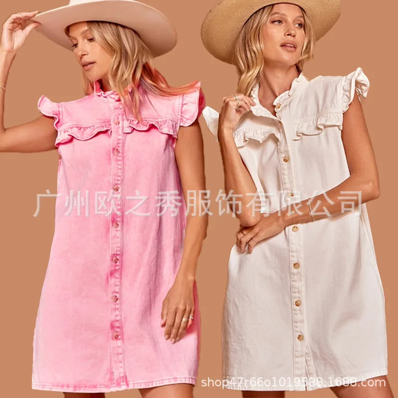 

Spring/Summer 2023 New Women's Sexy Sleeveless Denim Dress Solid Color Casual Vintage Dress for Women