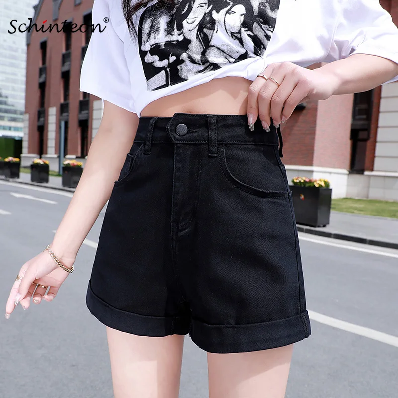 

Schinteon Women Denim Shorts Summer High Waist Casual Slim Straight Wide Leg A-lined Pants Jeans Big Size S-9XL Korean Style