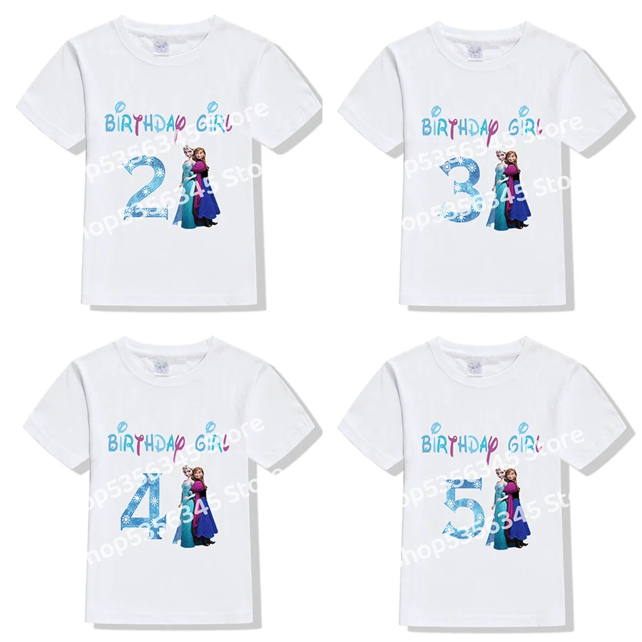 

Disney Princess Kids T-shirt Frozen Birthday Number Tee Elsa Anna Princess Short Sleeves Summer Tops Girl Birthday Party Clothes