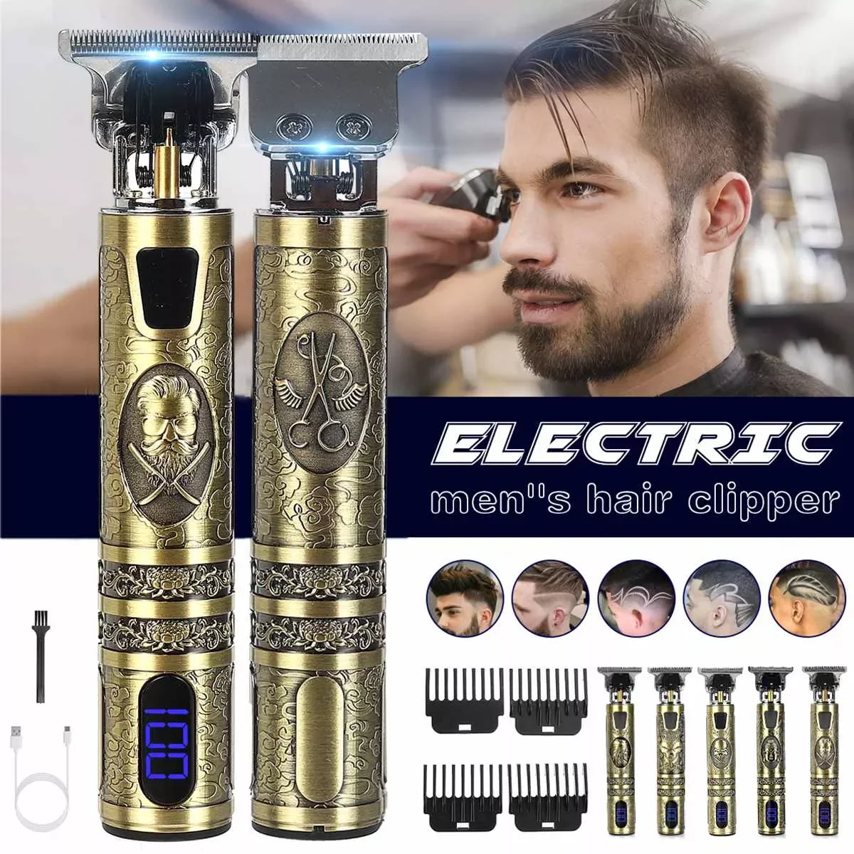 

Машинка для стрижки волос аккумуляторная с ЖК-дисплеем, USB