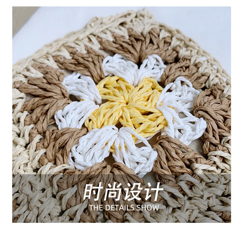 Hollow Straw Woven Handbag Women Shoulder Bags Bohemian Summer Beach Flower Ladies Travel Crossbody Storage Bag Fashion Totebag