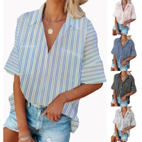 lohill new women clothes casual ladies t shirt fashion v neck button y2k short sleeve striped shirt single breasted loose shirt