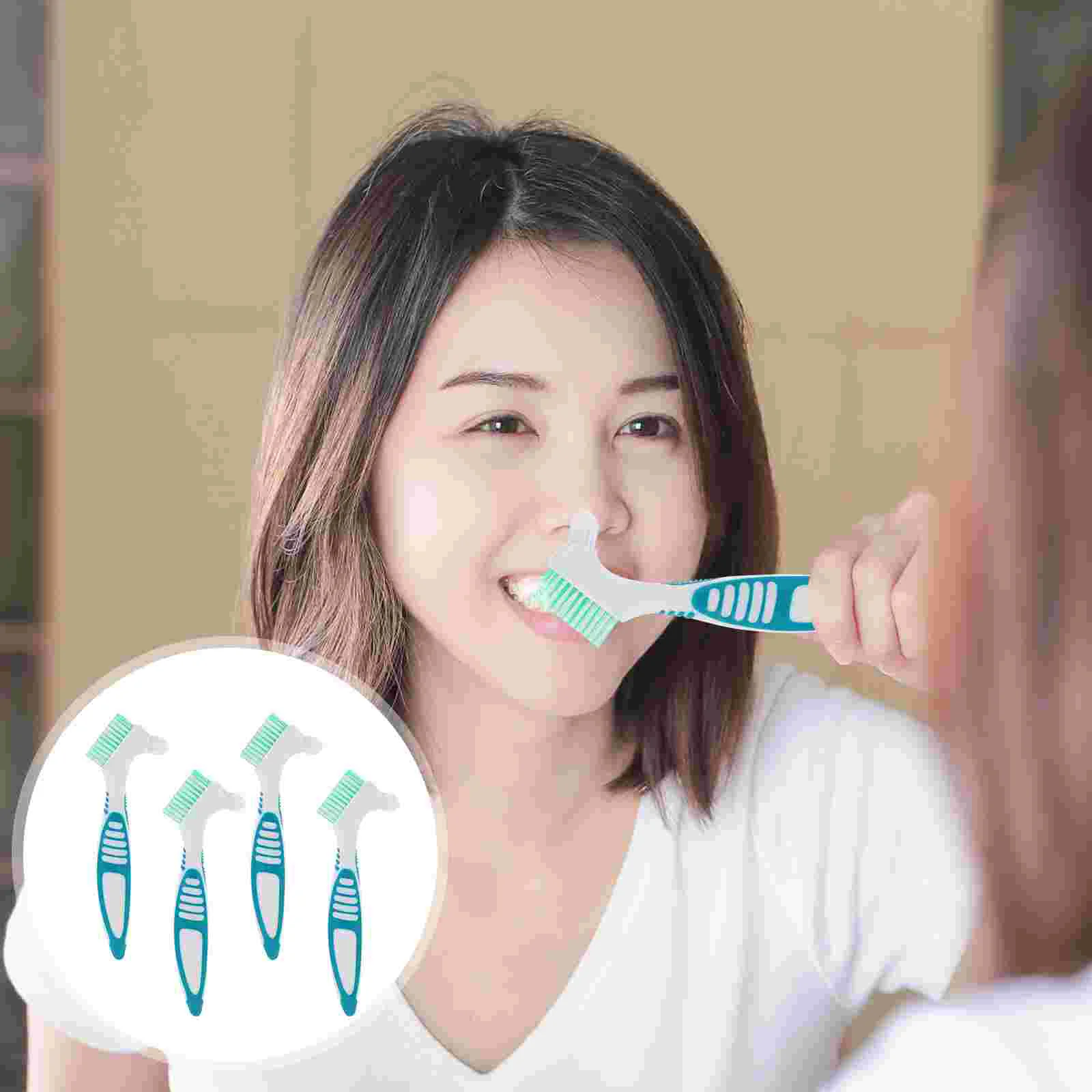 

4 Pcs Household Denture Toothbrush Multi- Tufted Bristles Rubber Creative False Teeth Cleaners