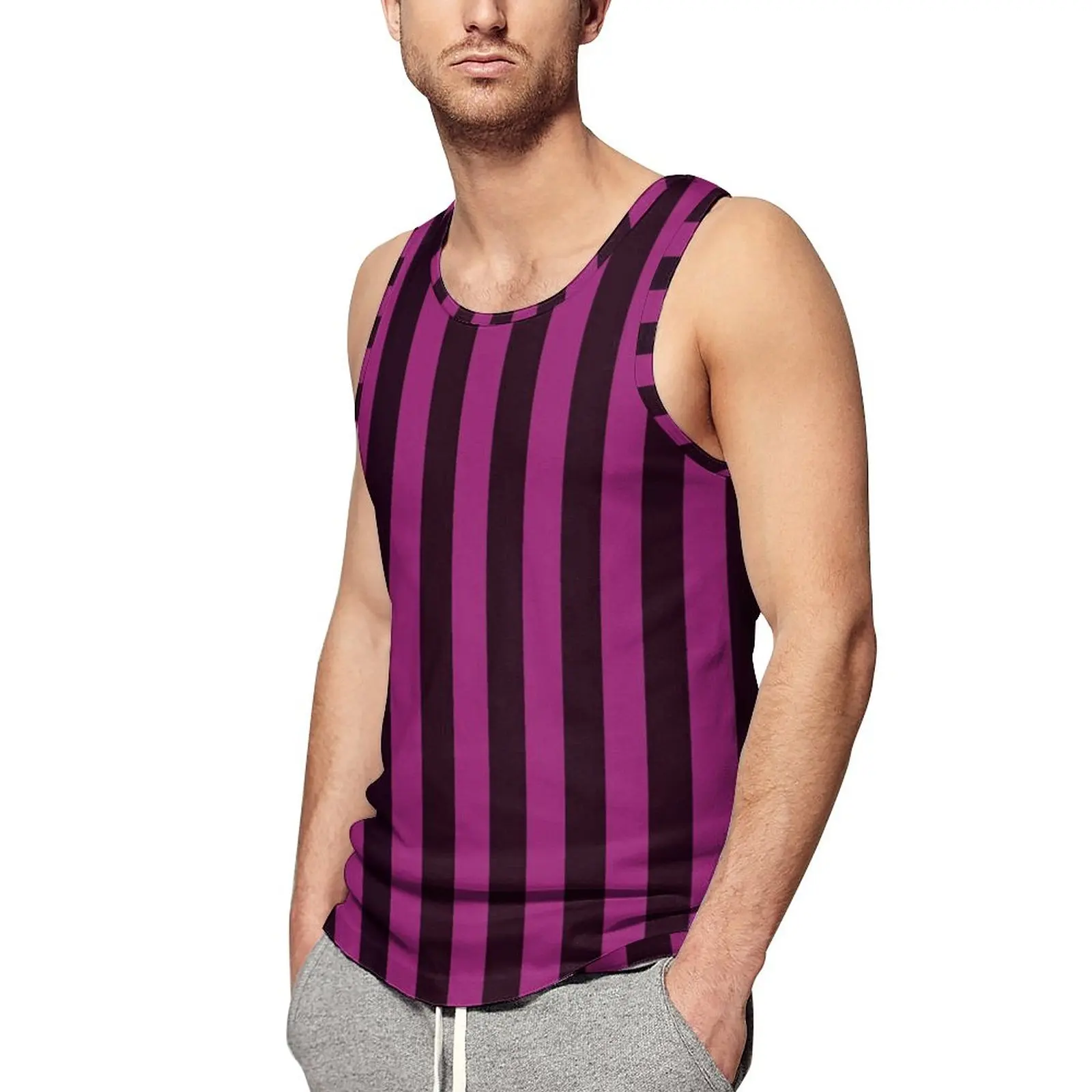 

Cherry Pink Striped Tank Top Males Vertical Stripes Cool Tops Beach Training Graphic Sleeveless Vests Plus Size 4XL 5XL