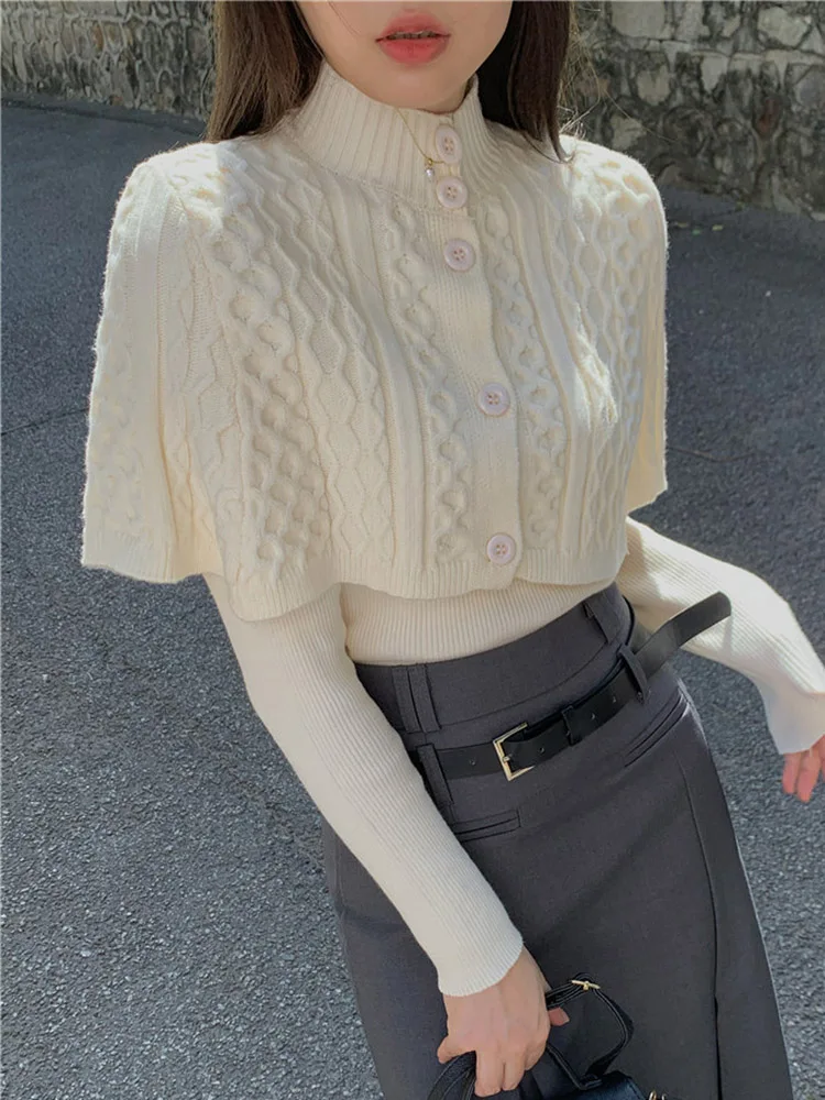 

Свитер женский вязаный с ложным воротником, на пуговицах