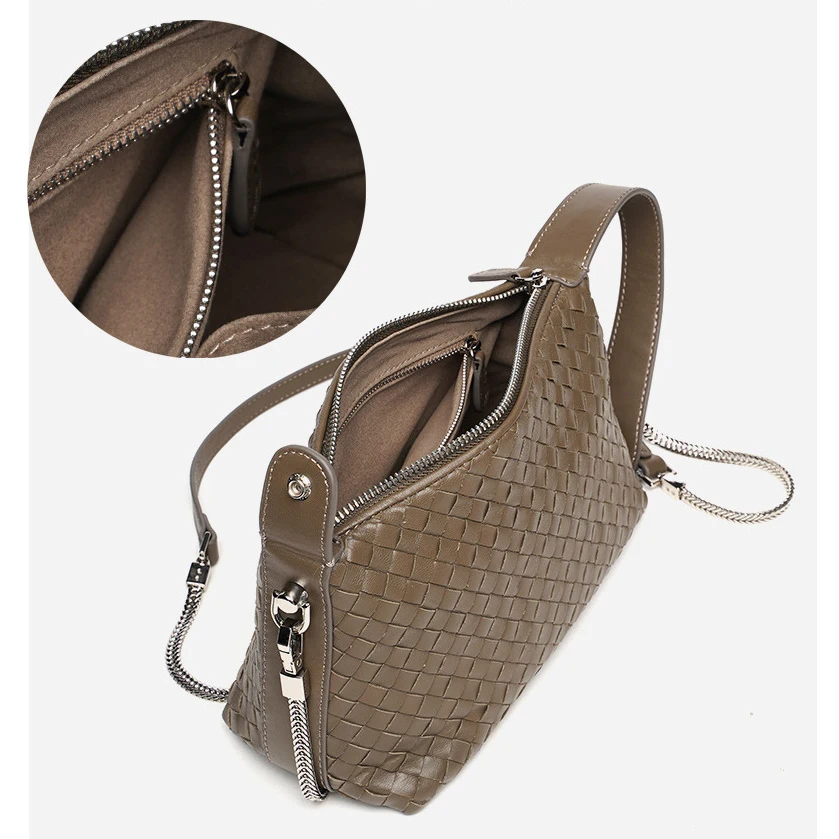 Luxury Weave Sheepskin Hand Bag Women Fashion Woven Genuine Leather Shoulder Crossbody Bags High Quality Ladies Chain Messenger images - 6