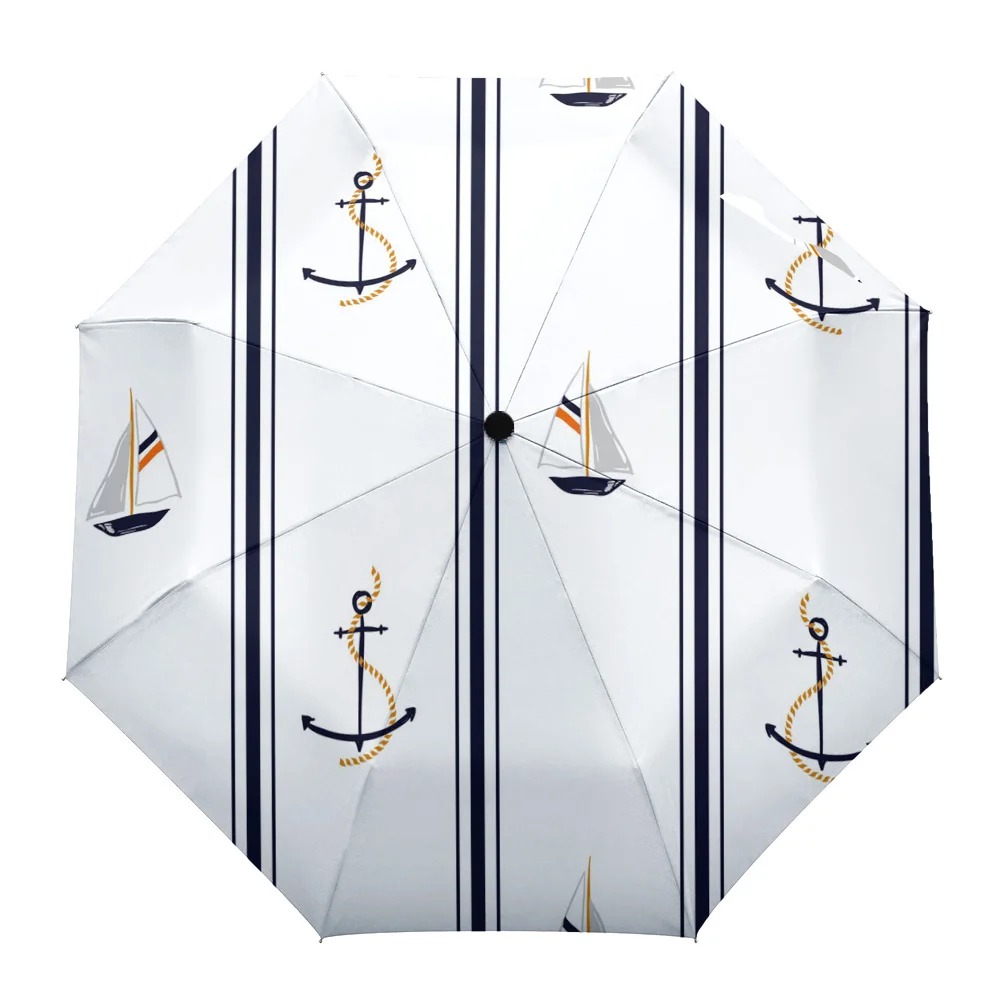 

Boat Anchor Stripes Rectangle White Creative Umbrella Rain Women Automatic Three Folding Umbrellas Windproof Parasol Parapluie