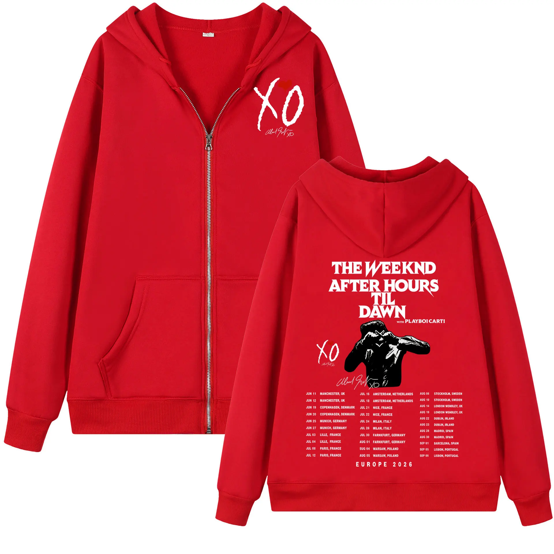 Фото Худи на молнии от рэпера The Weeknd, коллекция After Hours Til Dawn Tour 2026, пуловеры на молнии для мужчин и женщин, модные винтажные толстовки в стиле хип-хоп №4