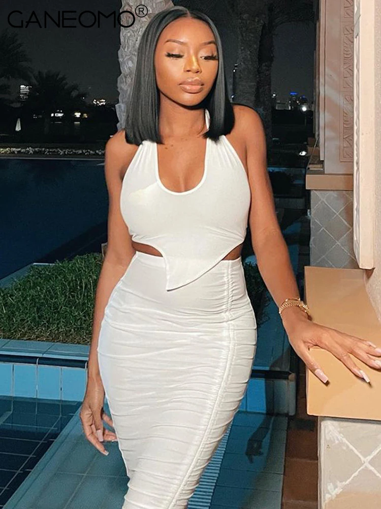 

Соблазнительные облегающие платья-миди, подходящие комплекты, укороченный топ с открытой спиной и длинная юбка, костюмы, элегантные вечерн...