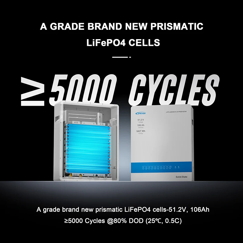 Epever 51.2V 100Ah 200Ah LiFePo4 Твердотельный аккумулятор 5 кВтч 10 Power Home Настенное крепление