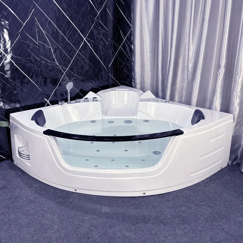 Фото Заводская дешевая цена Угловые гидромассажные ванны Jacuzz Угловая ванна 2-местная джакуумная ванна Гидромассажная ванна Спа Открытая гидромассажная ванна №5