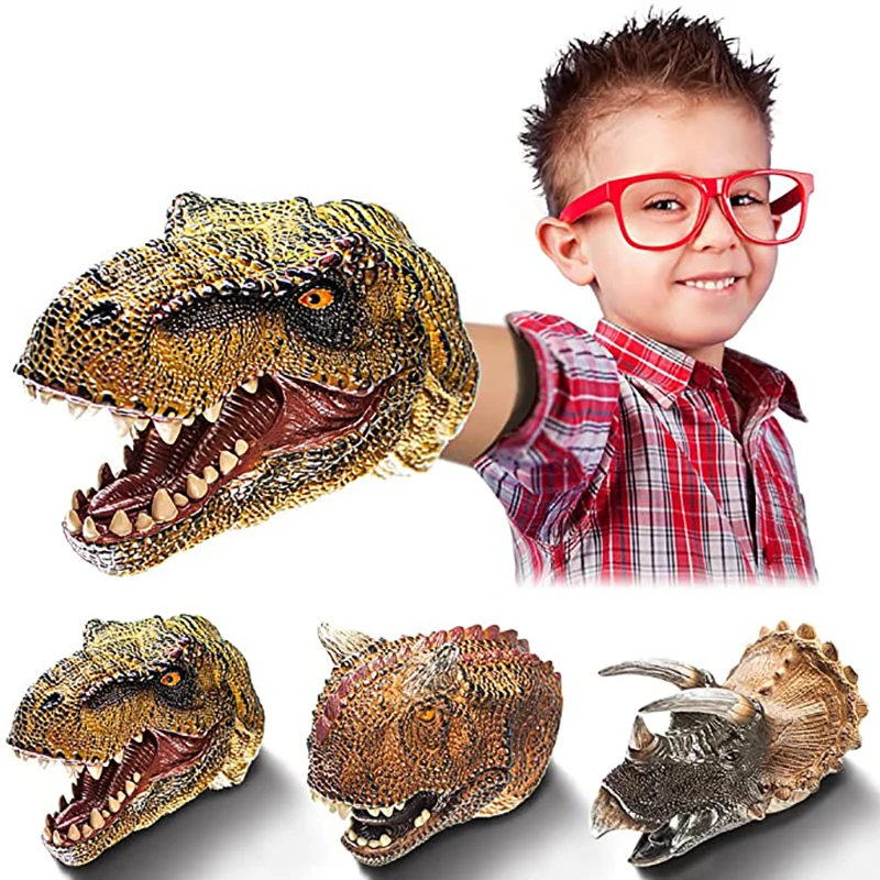 

Realistic Dinosaur Hand Puppets Realistic Latex Ealistic Triceratops Animal Head Toys Gift for Kids Party Show Imaginative Play