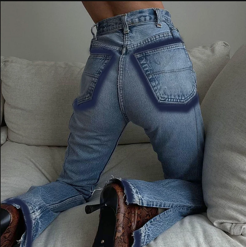 blue Loose Split Mom Jeans Woman  Denim Pants High Waist Jeans Trousers Women Jean Taille Haute Femme