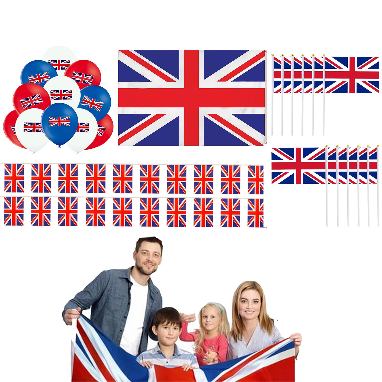 

Флаги Союза Джек для вечерние, ручные флаги Великобритании на палочке, синие, белые, красные воздушные шары, украшения патриотивечерние 2022