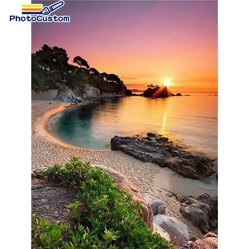 

PhotoCustom Diamond Painting Full Round Sunset Landscape Diamond Embroidery Sale Mosaic Decor For Home decor Handmade Gift