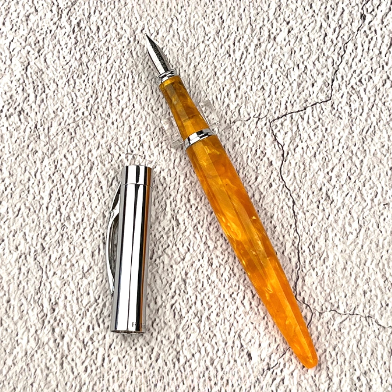 Перьевая ручка Fuliwen 809 желтая из смолы перо F 0 5 мм твердая резиновая чернильная